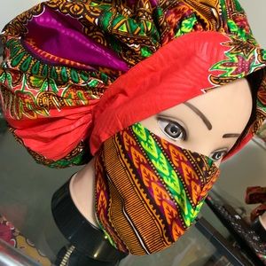 African Style Cloth Face Mask and Headgear